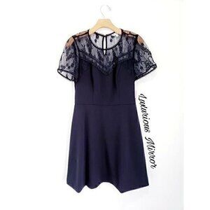 Nanette Lepore Lace Womens Black Floral Dress Fit & Flare Stretch Keyhole 4 New